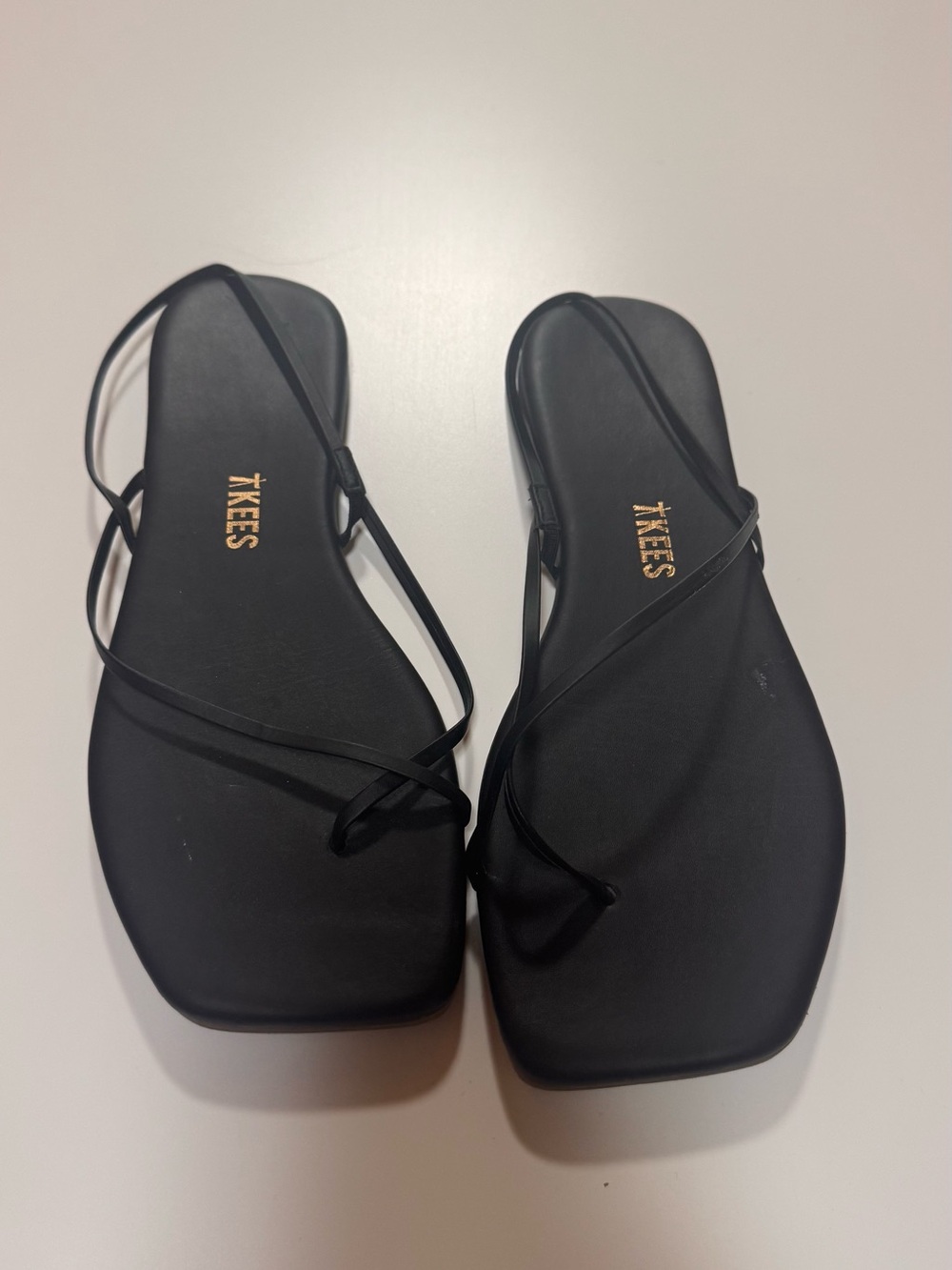 TKEES Black Millie Minimal Strappy Square-Toe Sandals